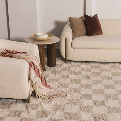 Atira Checkered Area Rug – Cream & Light Brown
