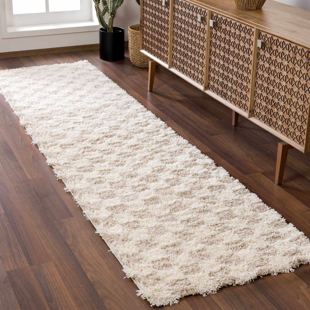 Atira Checkered Area Rug – Cream & Light Brown