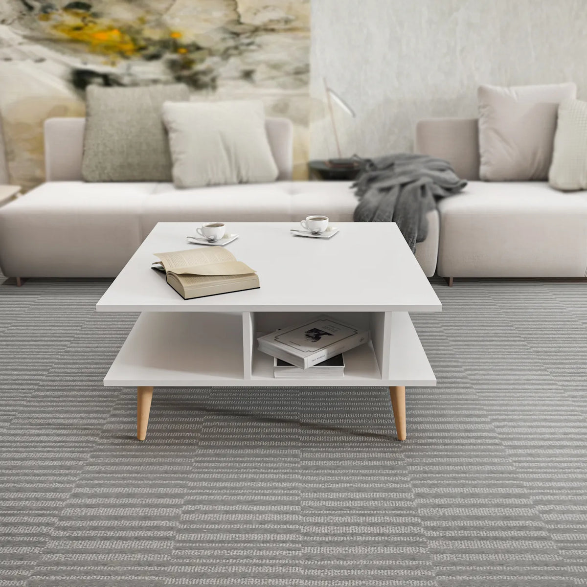 Akya 35 inch Wide Square Coffee Table with Open Shelf Storage