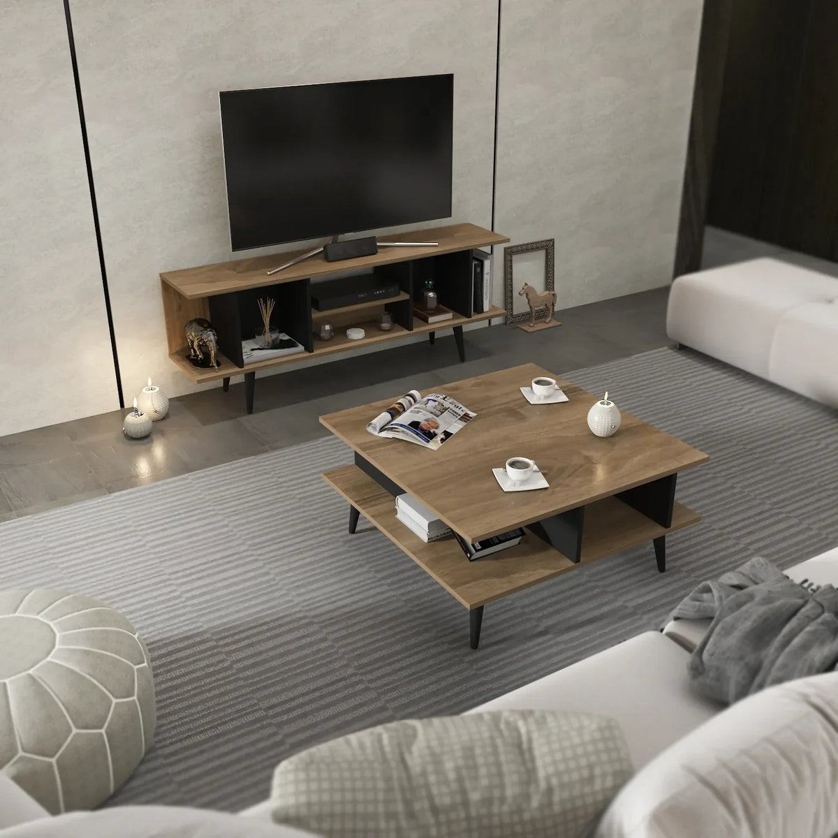 Akya 35 inch Wide Square Coffee Table with Open Shelf Storage