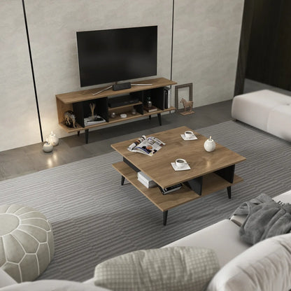 Akya 35 inch Wide Square Coffee Table with Open Shelf Storage