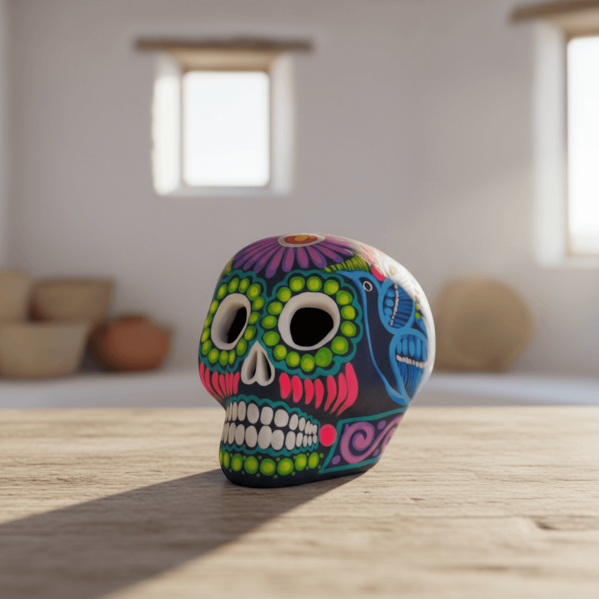 Alebrije Sugar Skull Figurine | Floral Mexican Folk Art