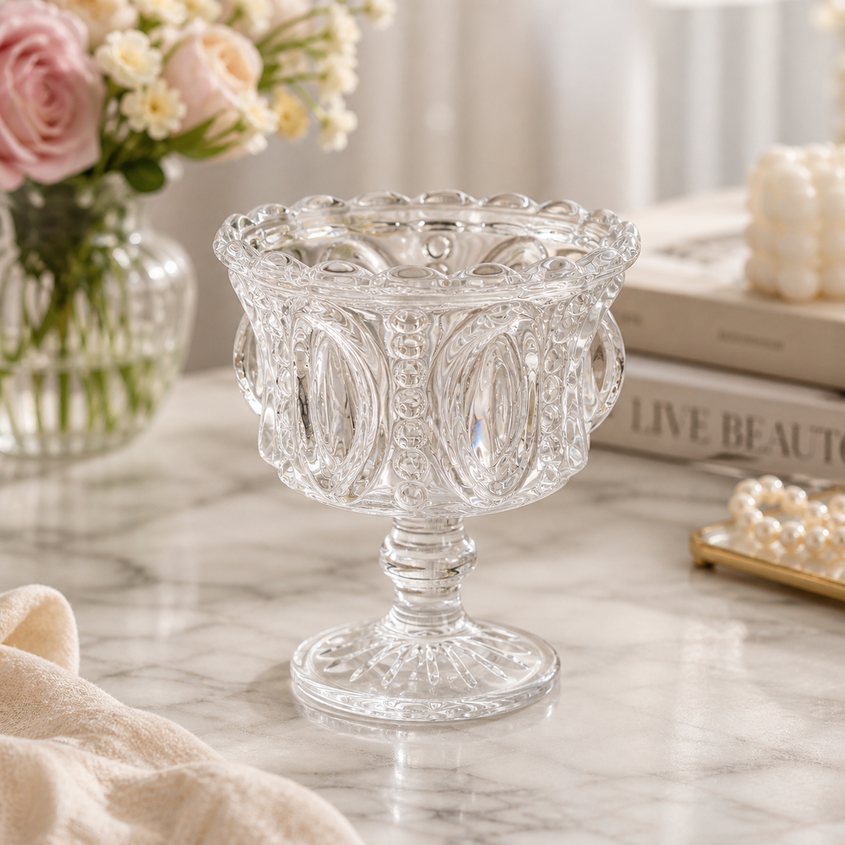 Classic Pressed Glass Pedestal Serving Bowl