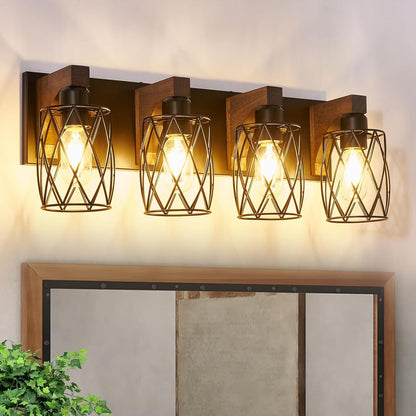 3-Light Wood Bathroom Light Fixture