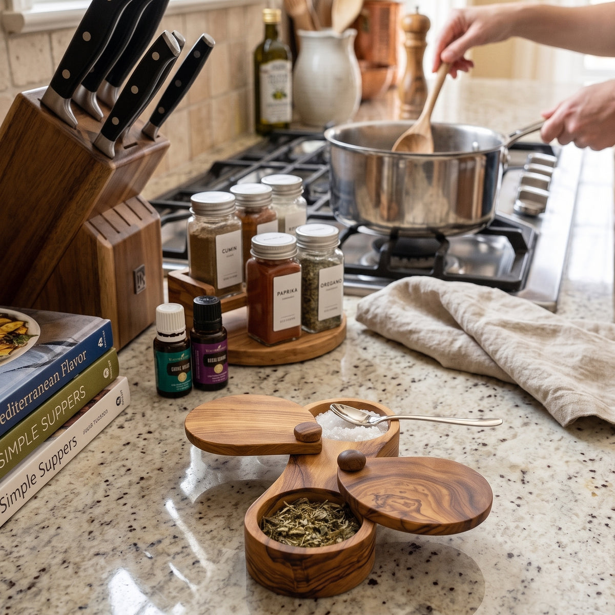 Olive Wood Spice Box | Artisan Kitchen & Home Accent