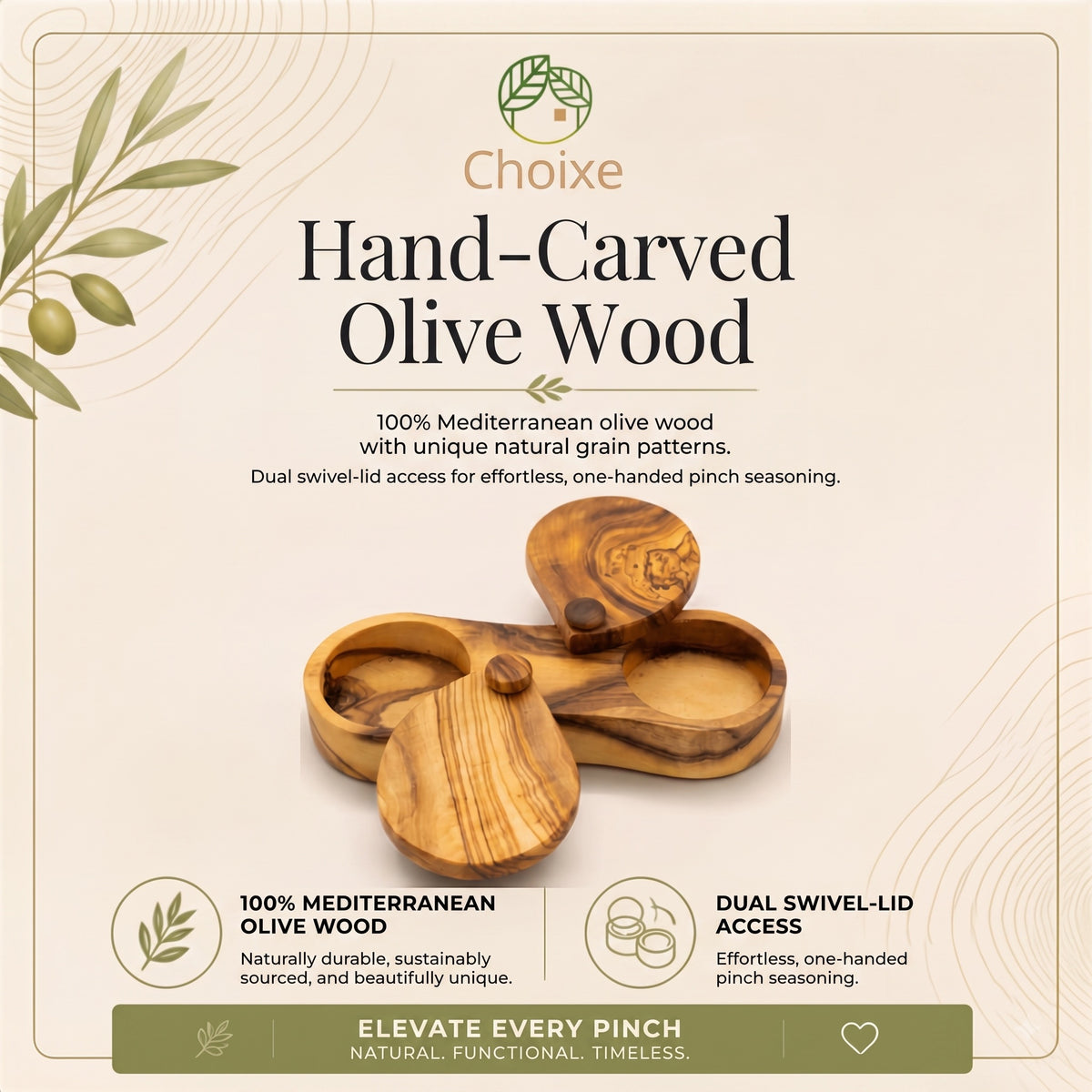 Olive Wood Spice Box | Artisan Kitchen & Home Accent