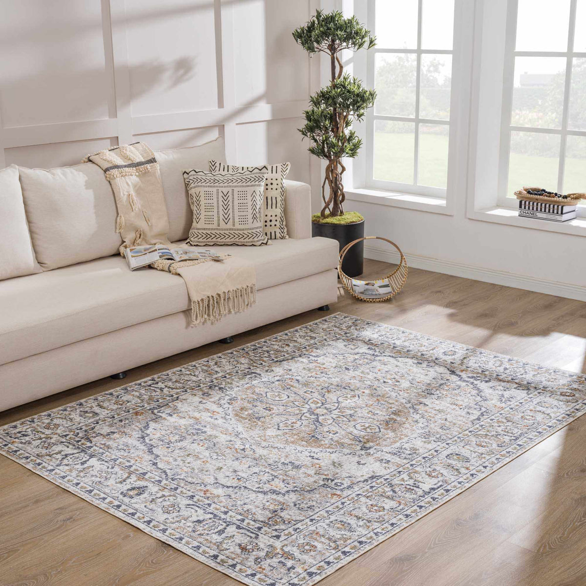 Hiti Cream Flat Pile Washable Rug