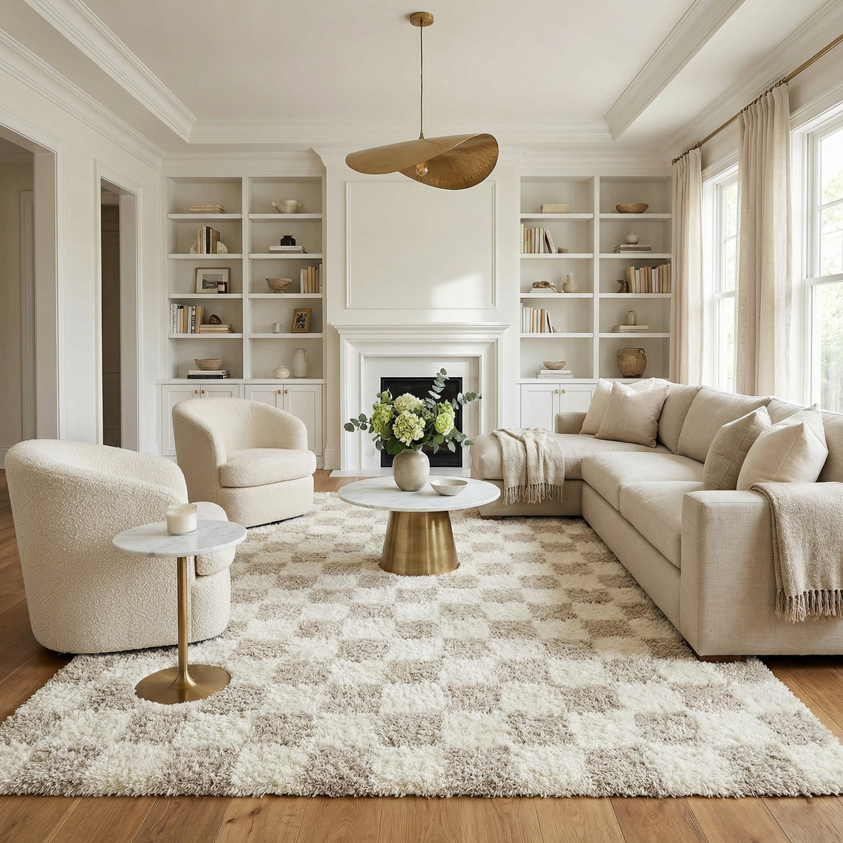 Atira Checkered Area Rug – Cream & Light Brown
